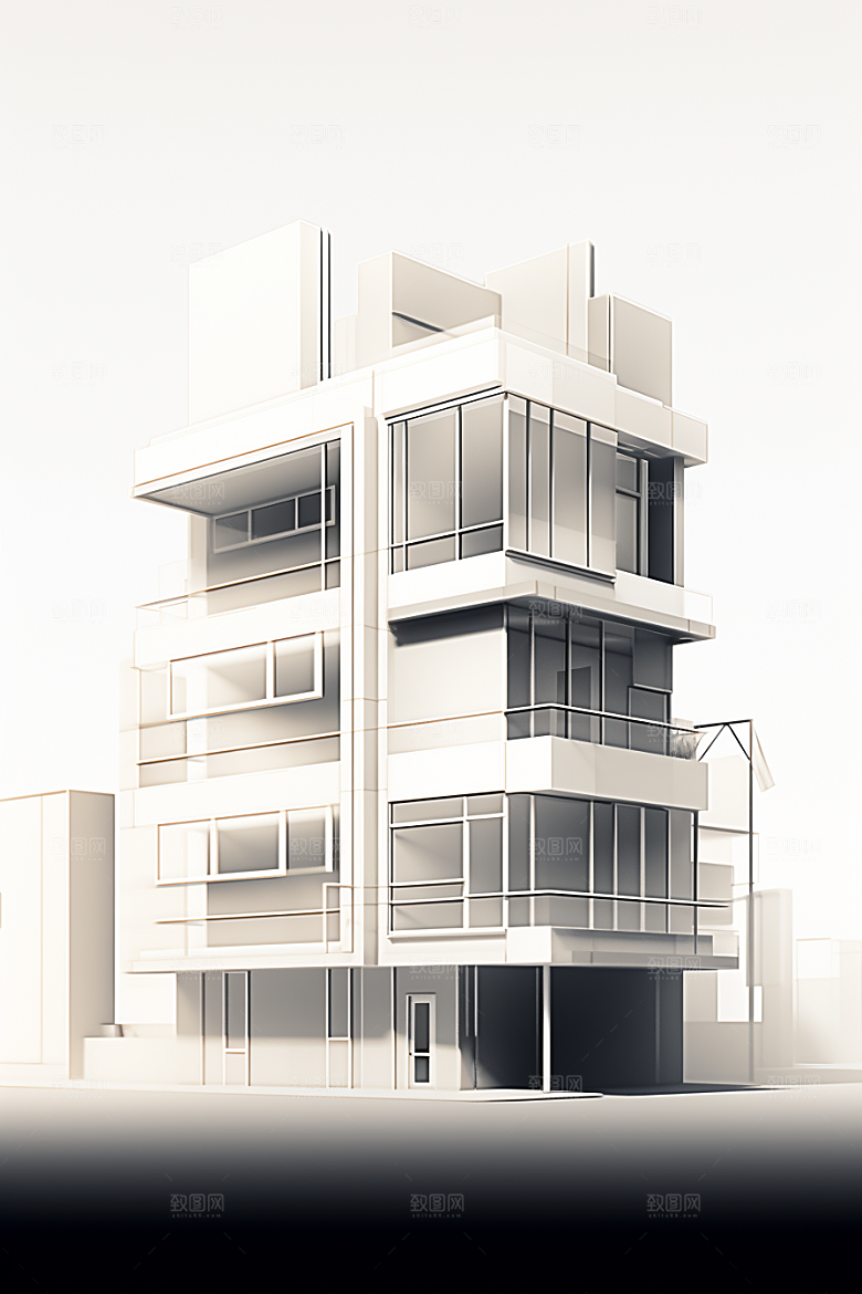 平面建筑立面大厦插画
