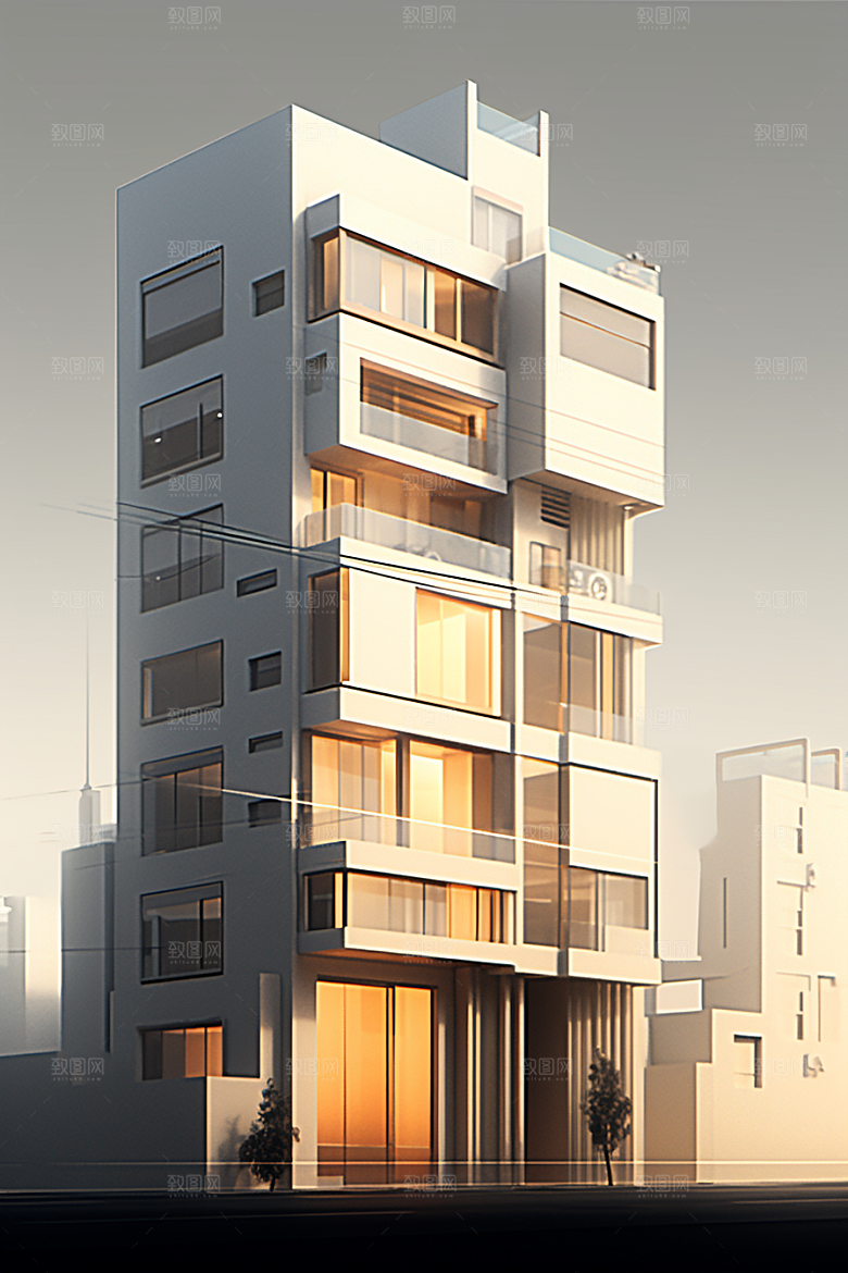 平面建筑立面简约插画