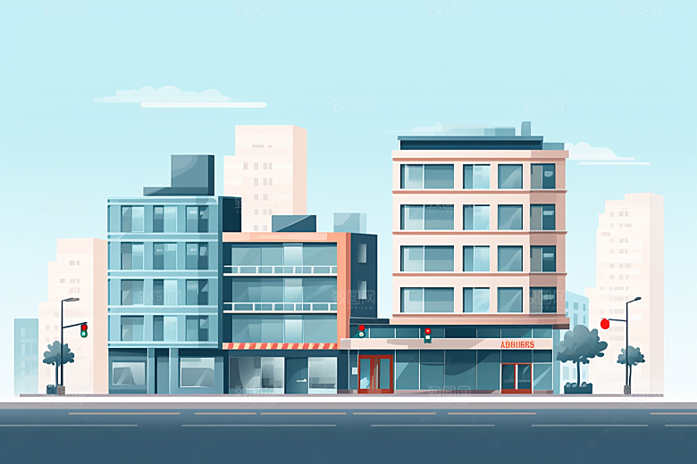 平面建筑大厦设计感插画