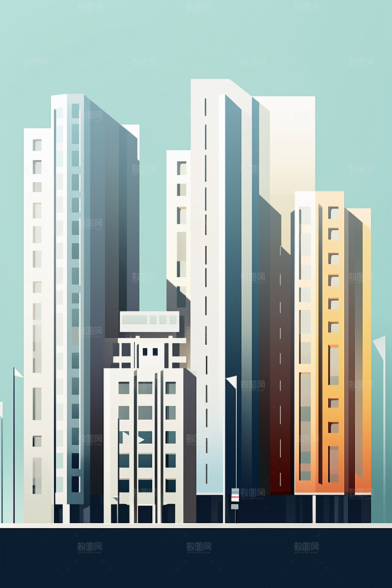 平面建筑大楼扁平风插画