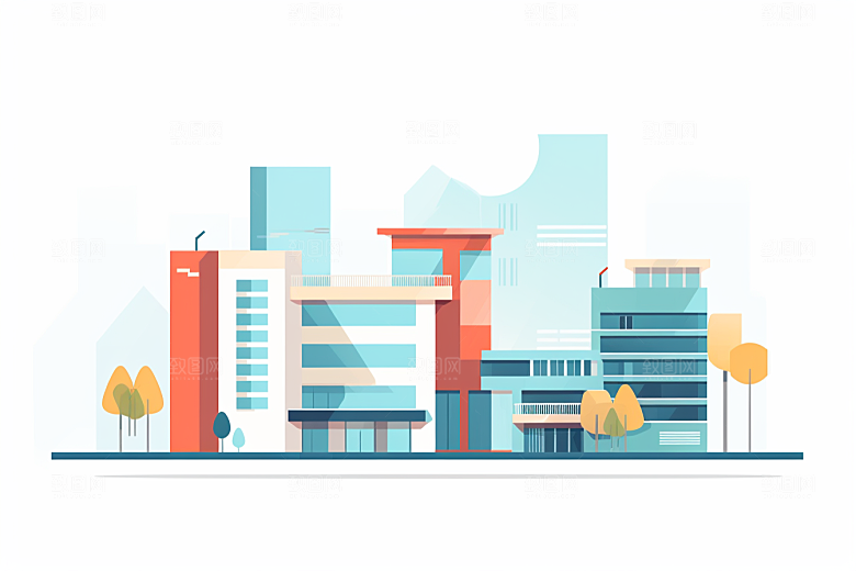平面建筑简约大楼插画