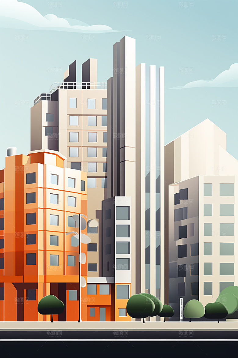 平面建筑设计感大楼插画