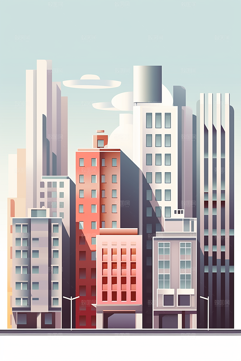 平面建筑高清简约插画