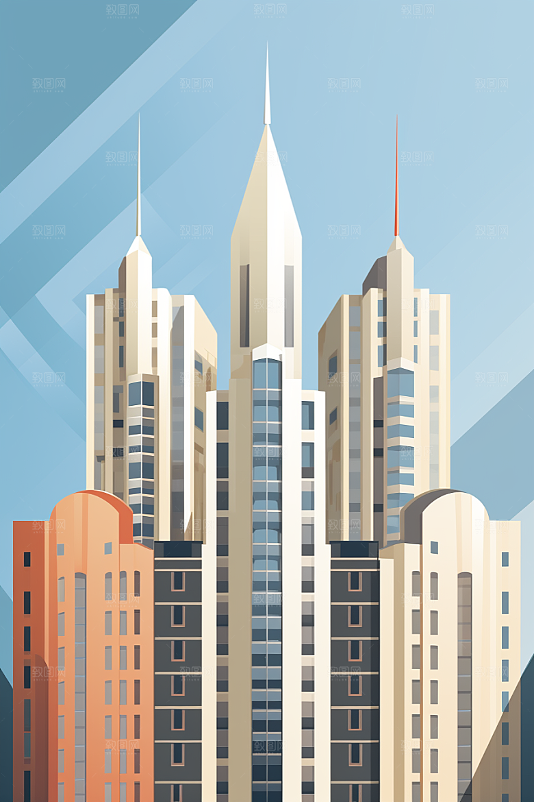 平面建筑大厦高清插画