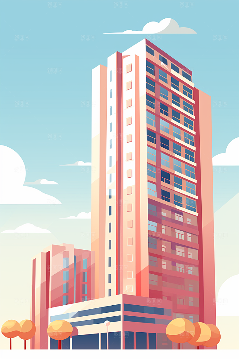平面建筑大厦高清插画