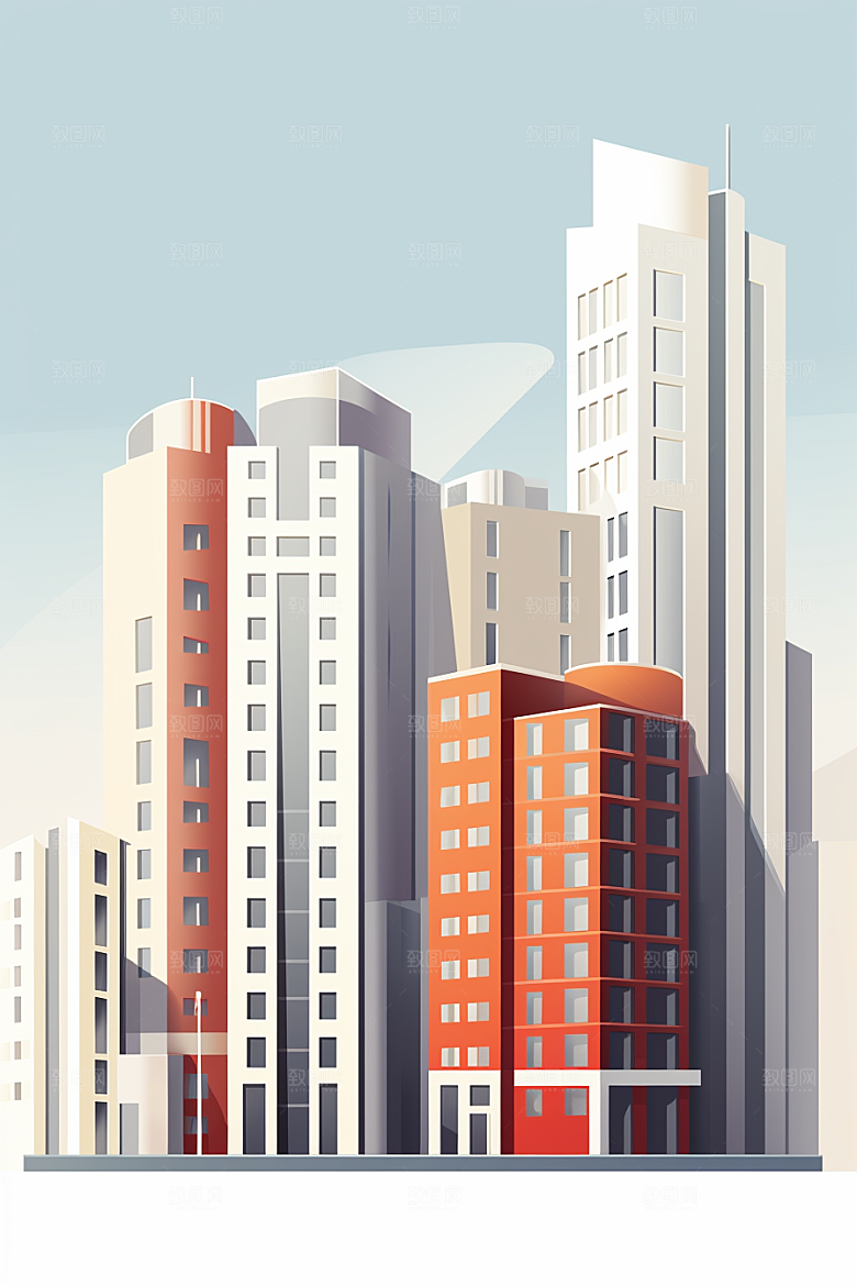 平面建筑扁平风设计感插画