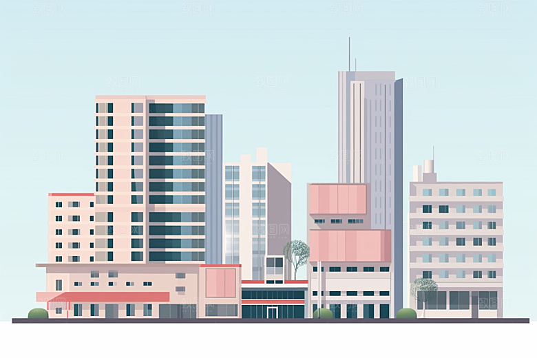 平面建筑高清简约插画