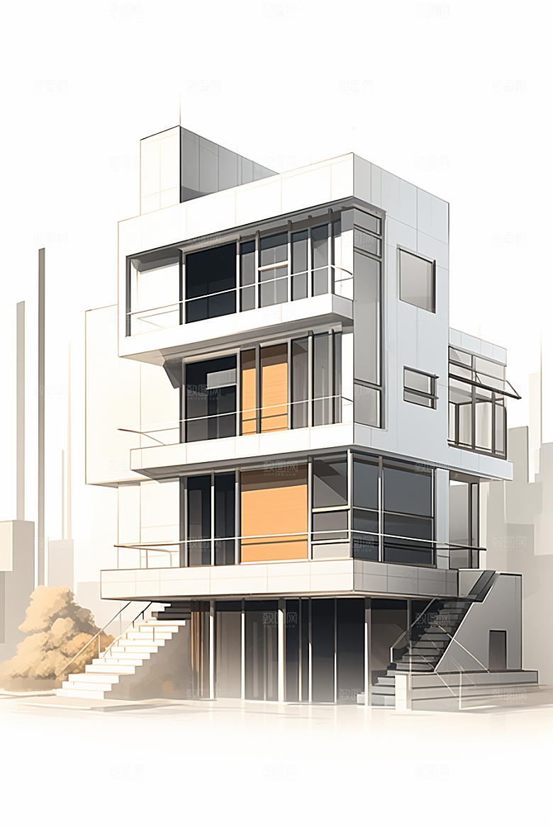 平面建筑设计感立面插画