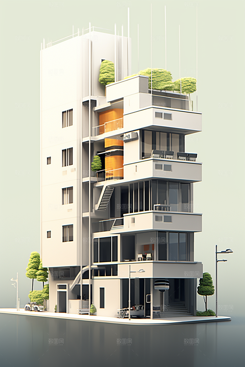 平面建筑简约扁平风插画