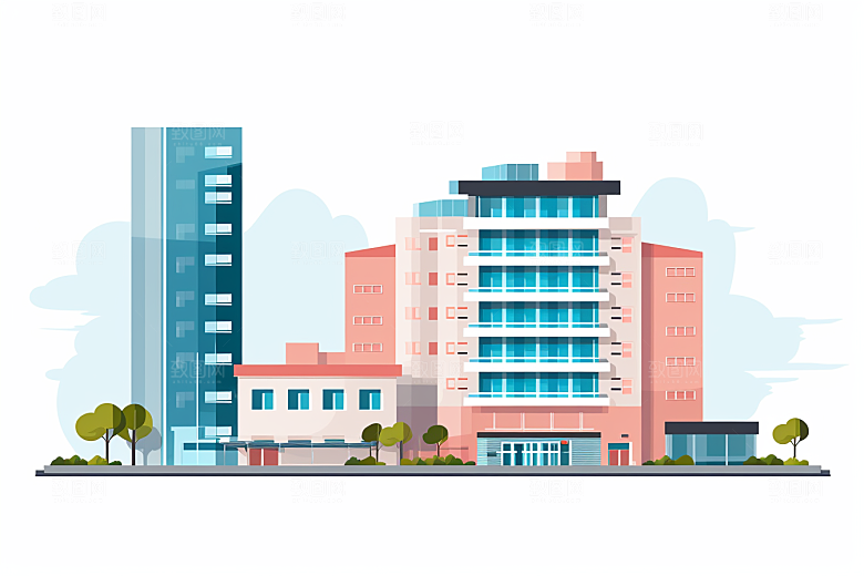 平面建筑几何大楼插画