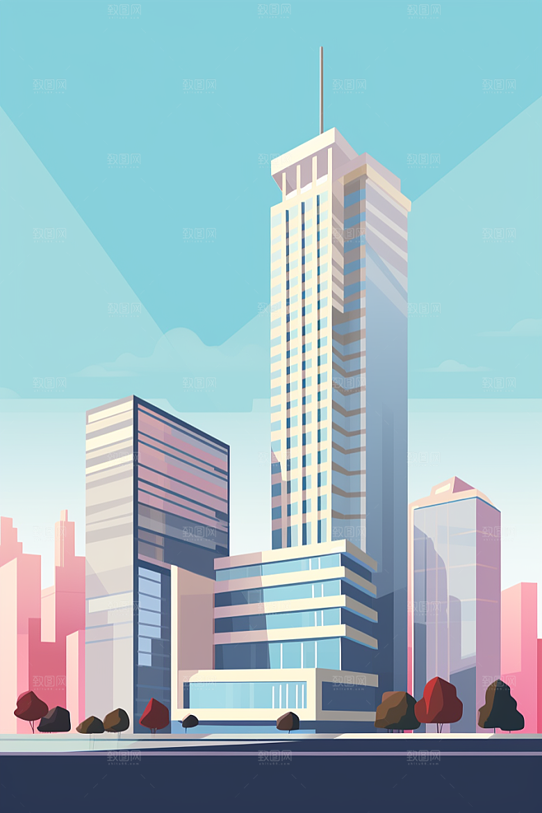 平面建筑扁平风立面插画
