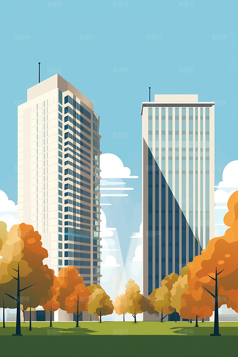平面建筑大楼简约插画