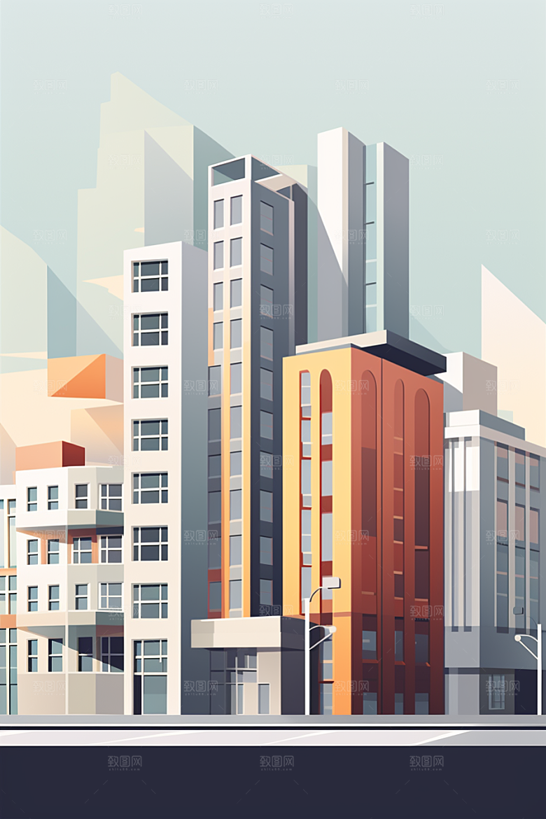 平面建筑简约几何插画