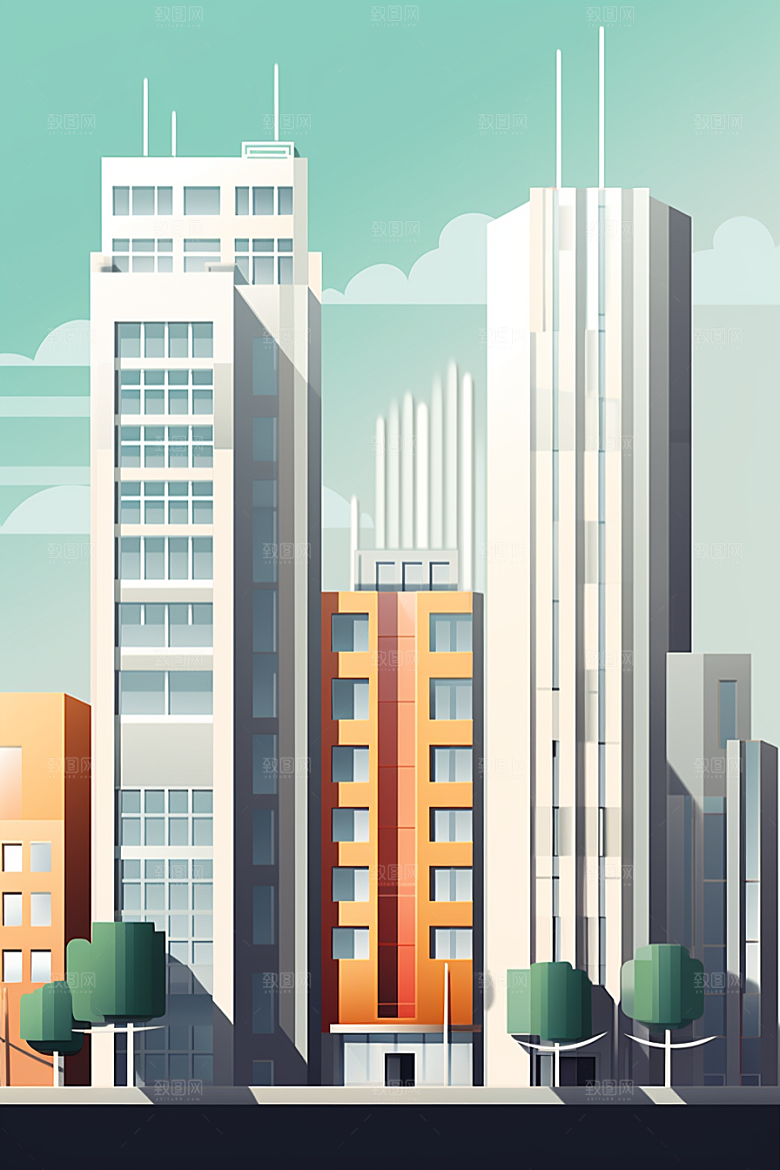 平面建筑简约几何插画