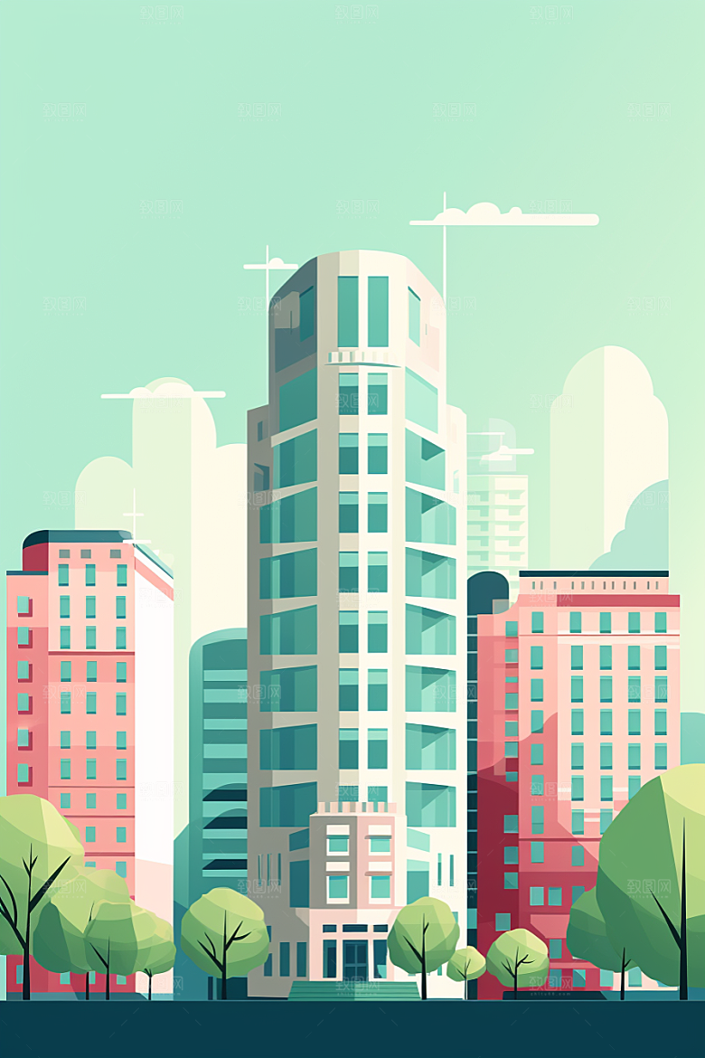 平面建筑立面几何插画