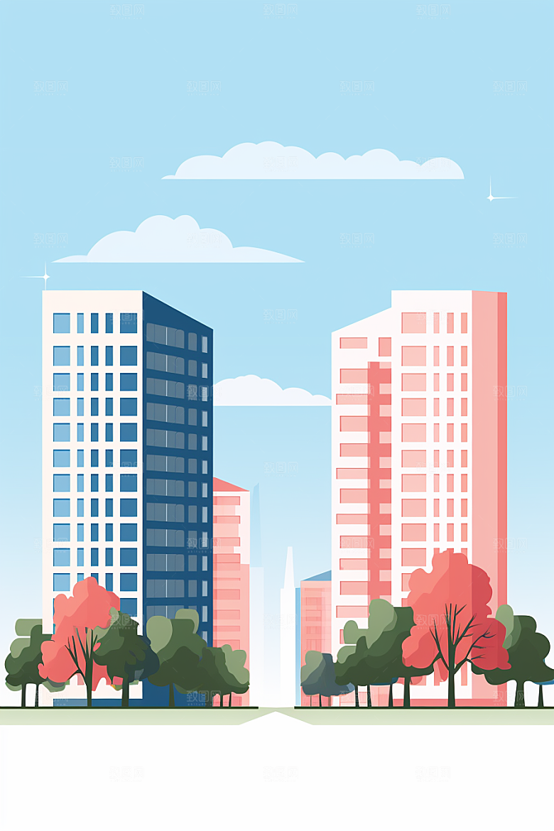 平面建筑大厦简约插画