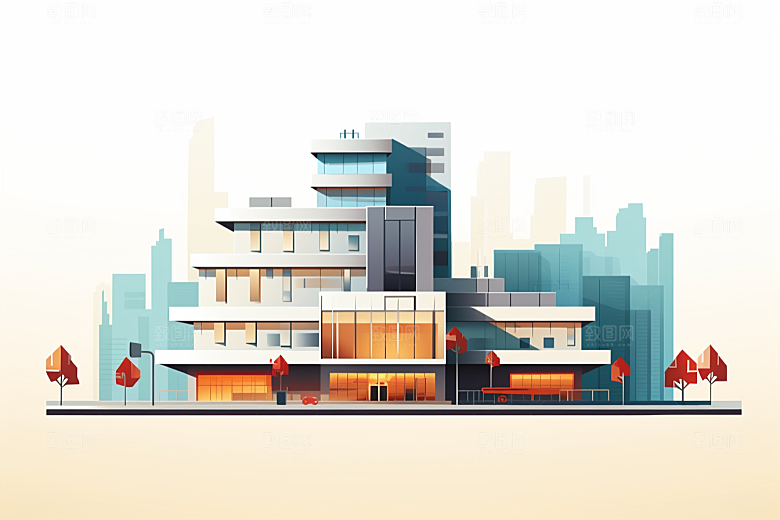 平面建筑高清扁平风插画