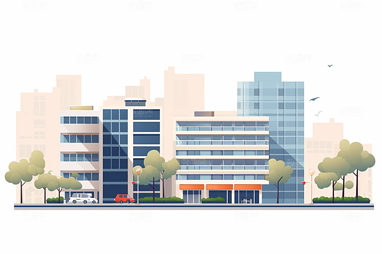 平面建筑大楼简约插画