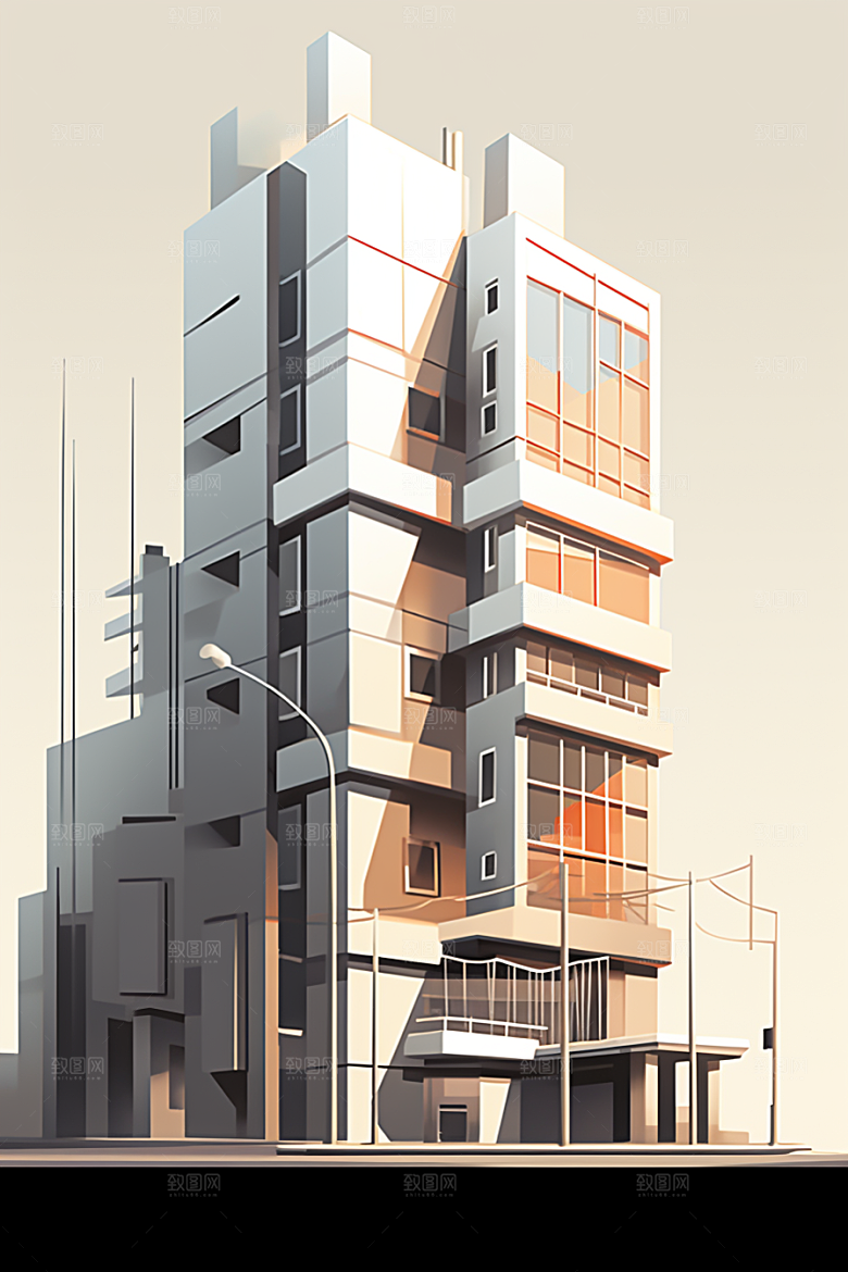 平面建筑大楼大厦插画
