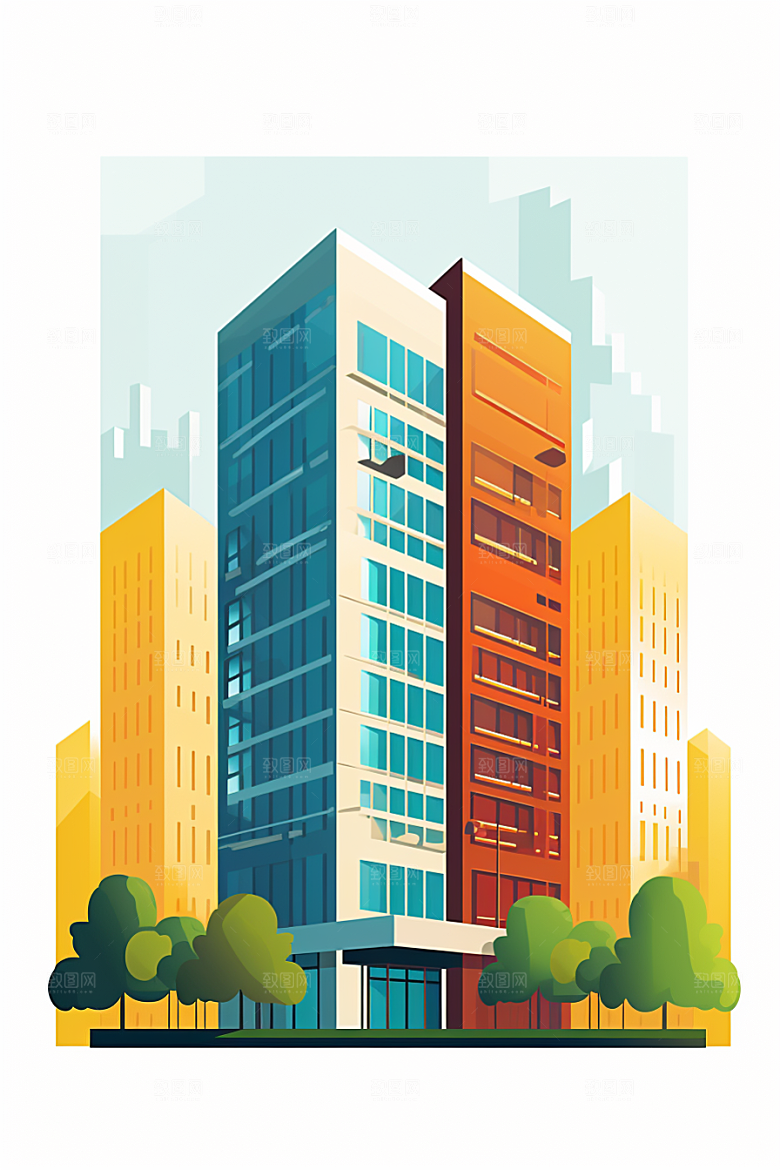平面建筑简约扁平风插画