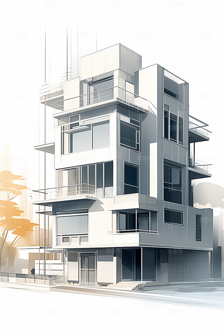 平面建筑高清大楼插画