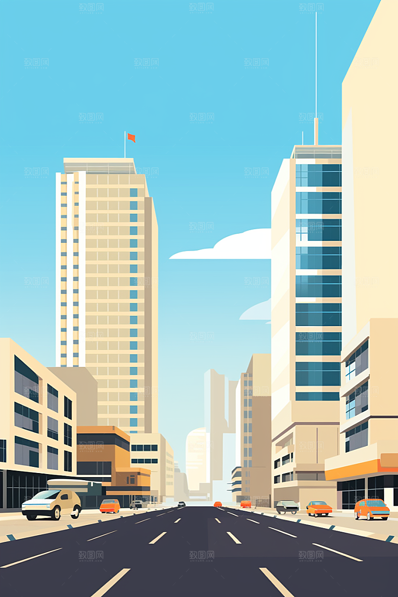 平面建筑大厦设计感插画