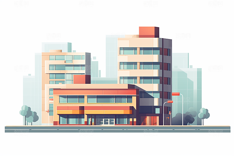 平面建筑大楼设计感插画
