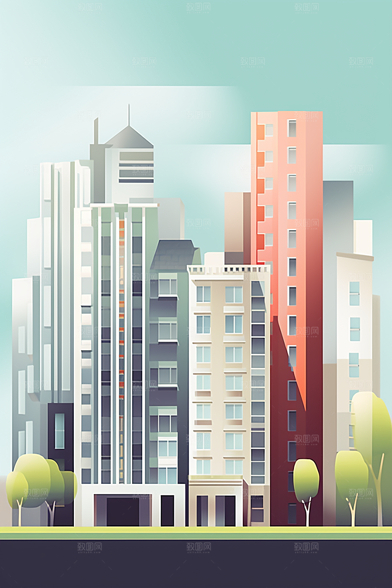 平面建筑简约设计感插画