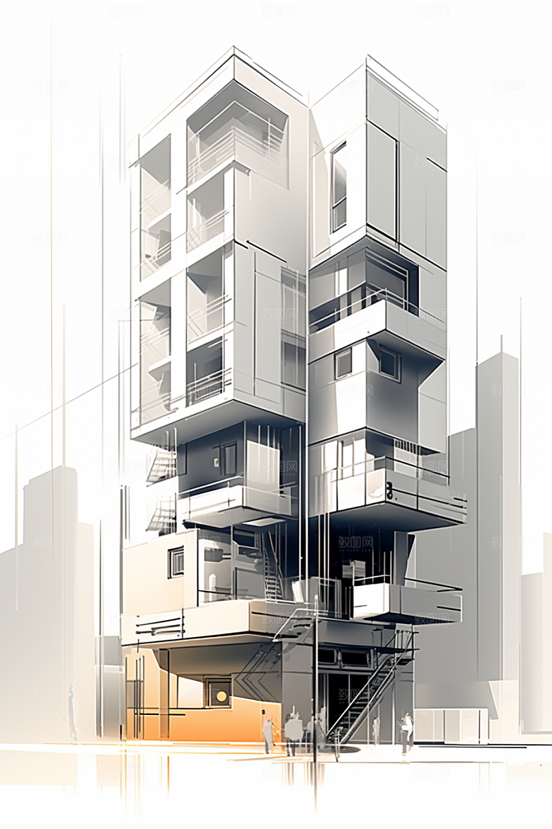 平面建筑设计感立面插画
