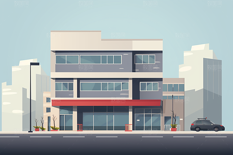 平面建筑高清几何插画