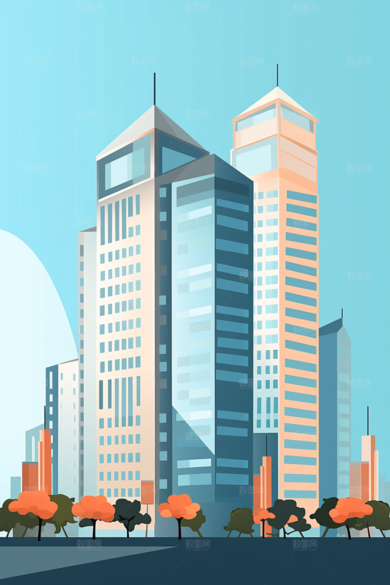 平面建筑大楼设计感插画