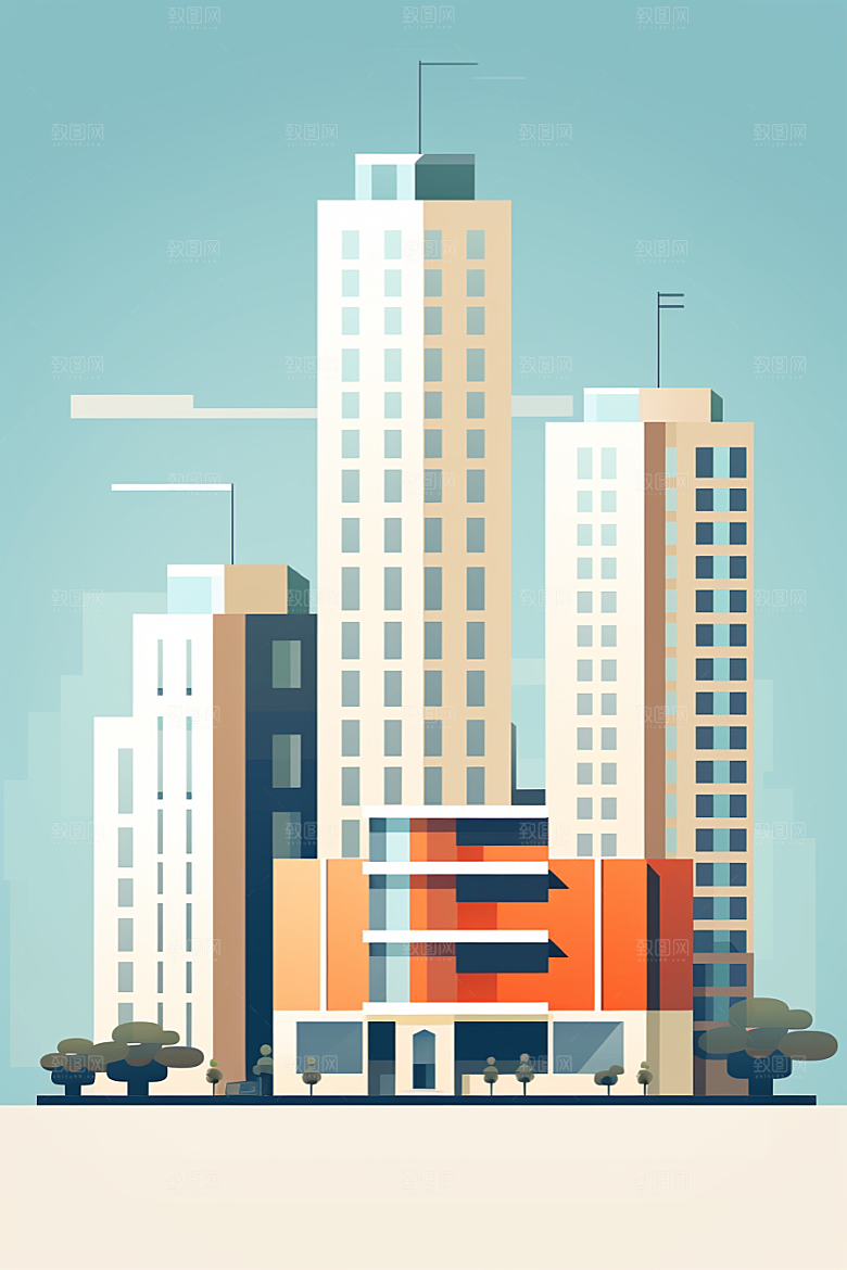 平面建筑大楼立面插画