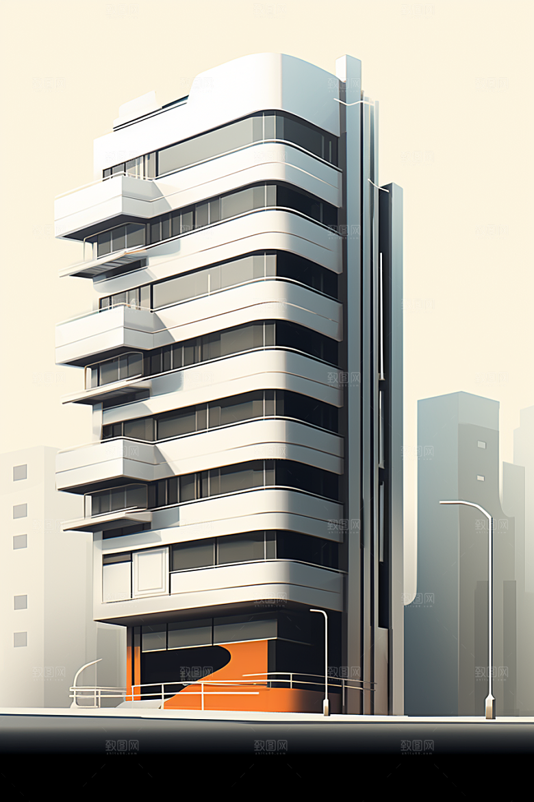 平面建筑几何大厦插画