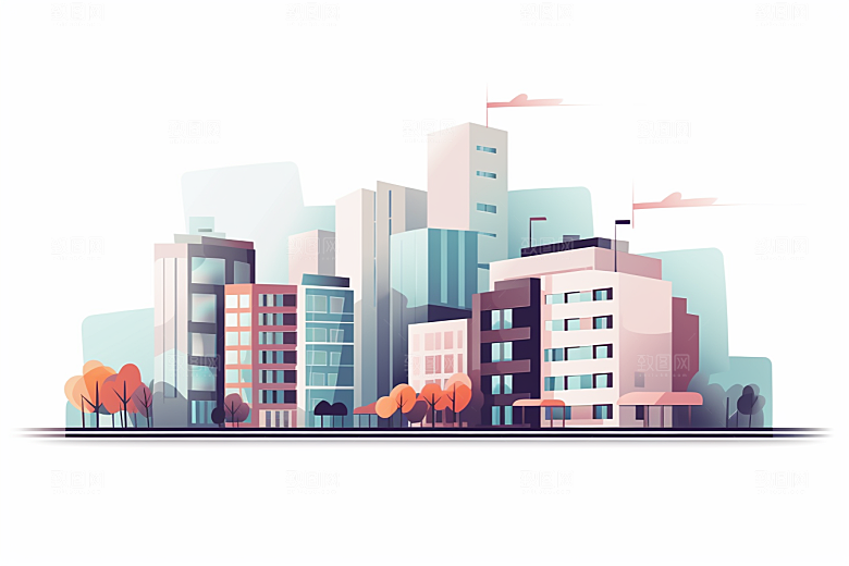 平面建筑大楼设计感插画