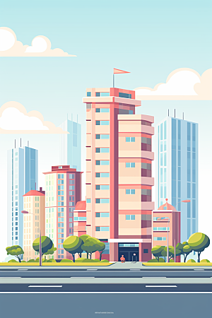 平面建筑大楼设计感插画