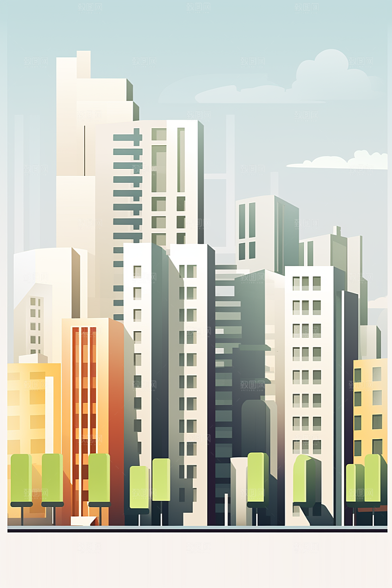 平面建筑高清大楼插画