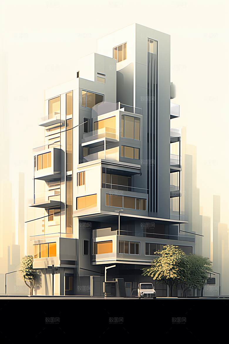 平面建筑几何设计感插画