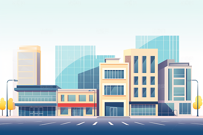 平面建筑大楼几何插画