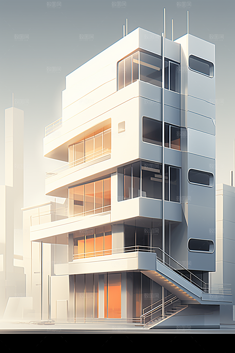 平面建筑大楼立面插画