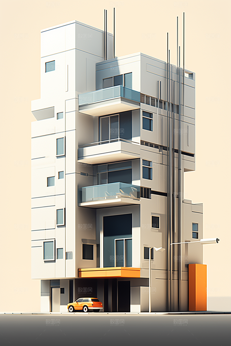 平面建筑立面大楼插画