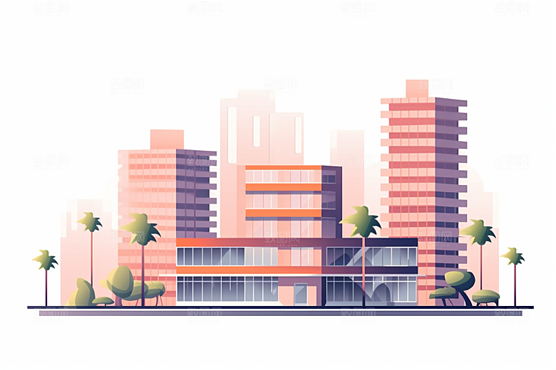 平面建筑大厦扁平风插画