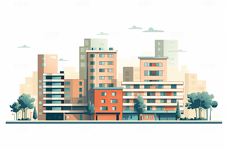平面建筑简约设计感插画