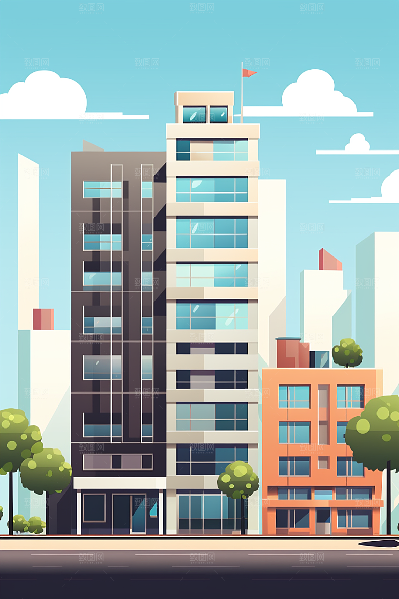 平面建筑设计感几何插画