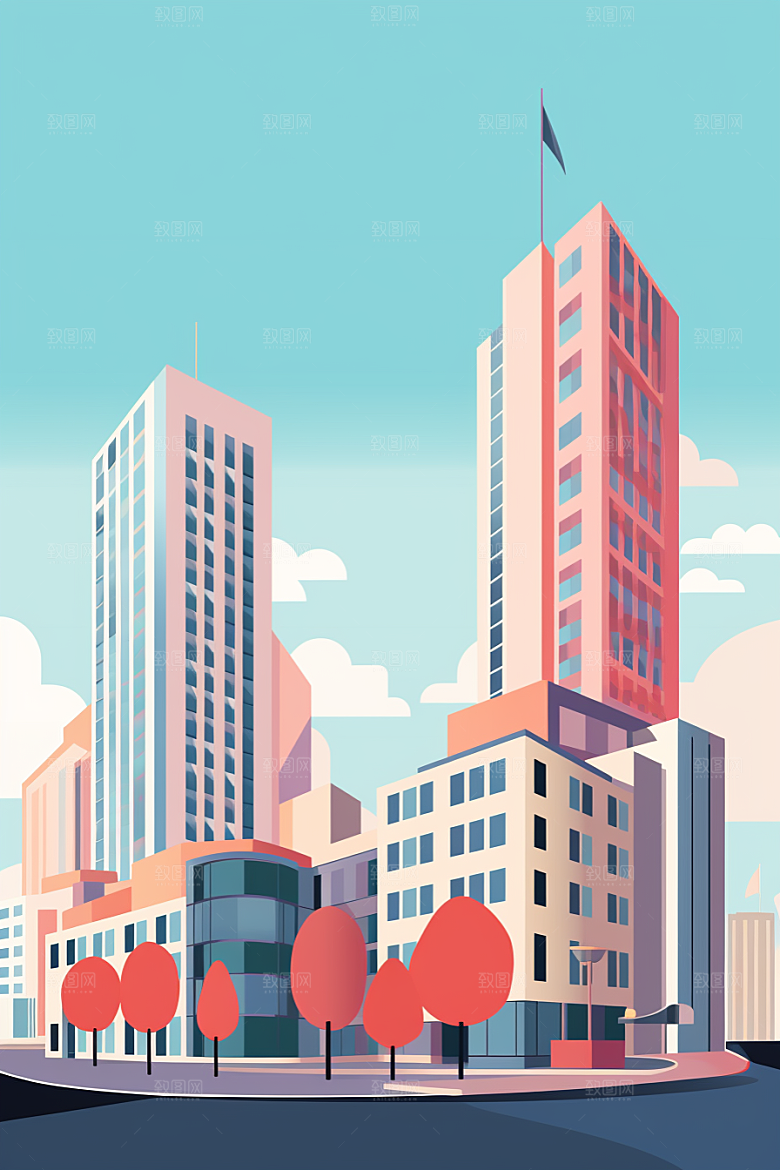 平面建筑大厦高清插画