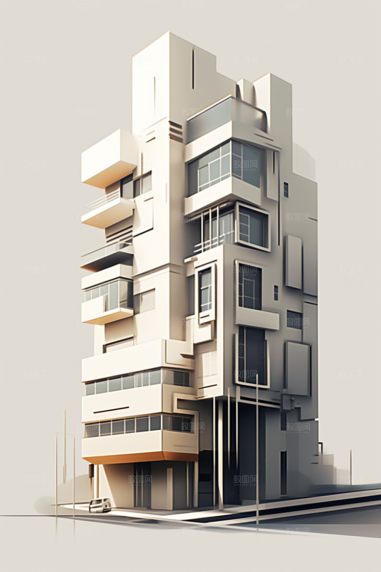 平面建筑几何扁平风插画