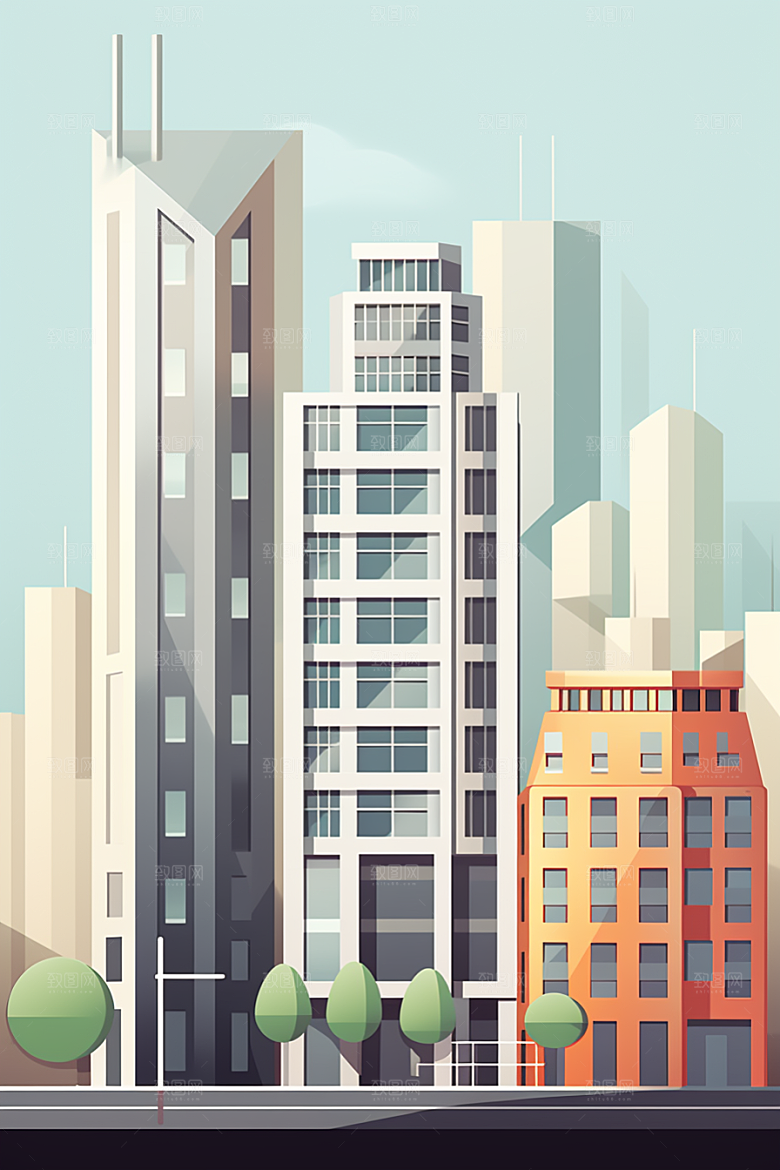 平面建筑几何设计感插画