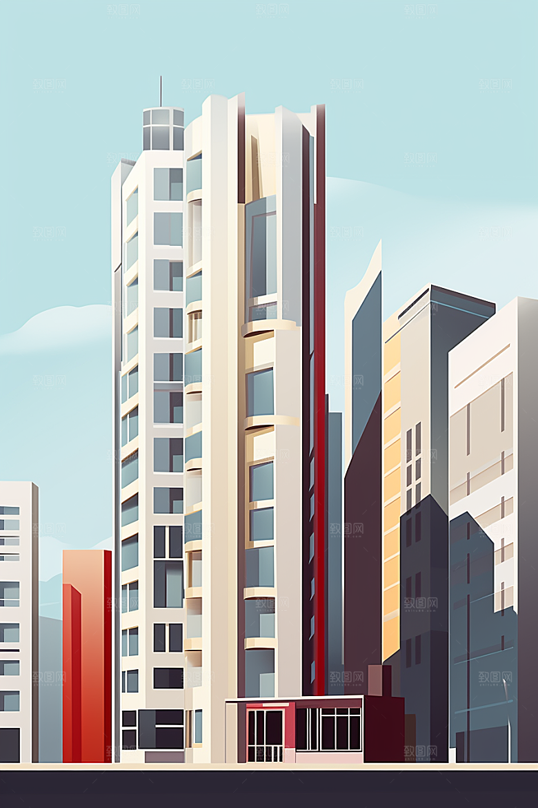 平面建筑大厦几何插画