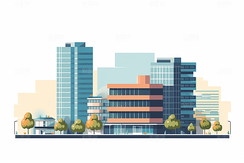 平面建筑简约大楼插画