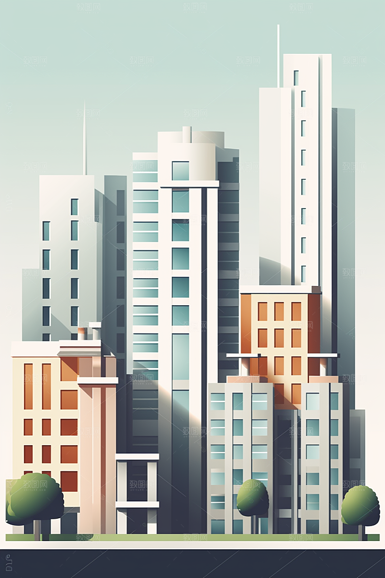 平面建筑立面几何插画