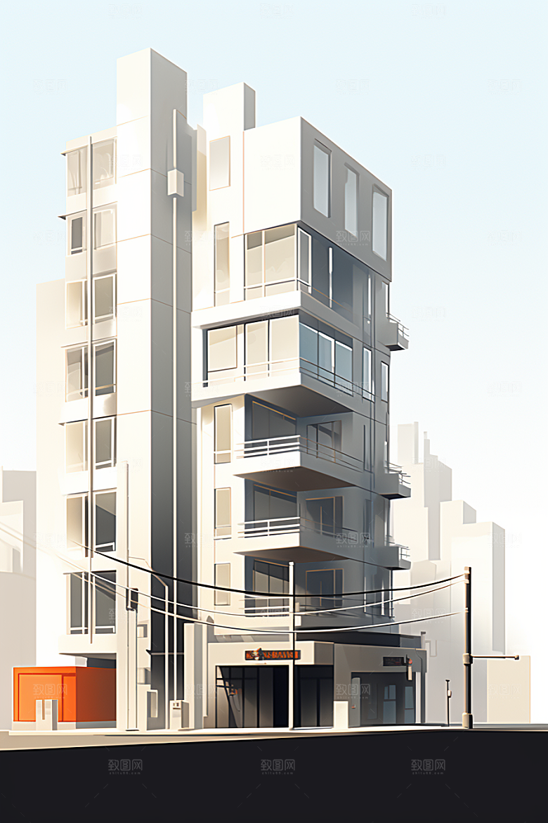 平面建筑几何立面插画